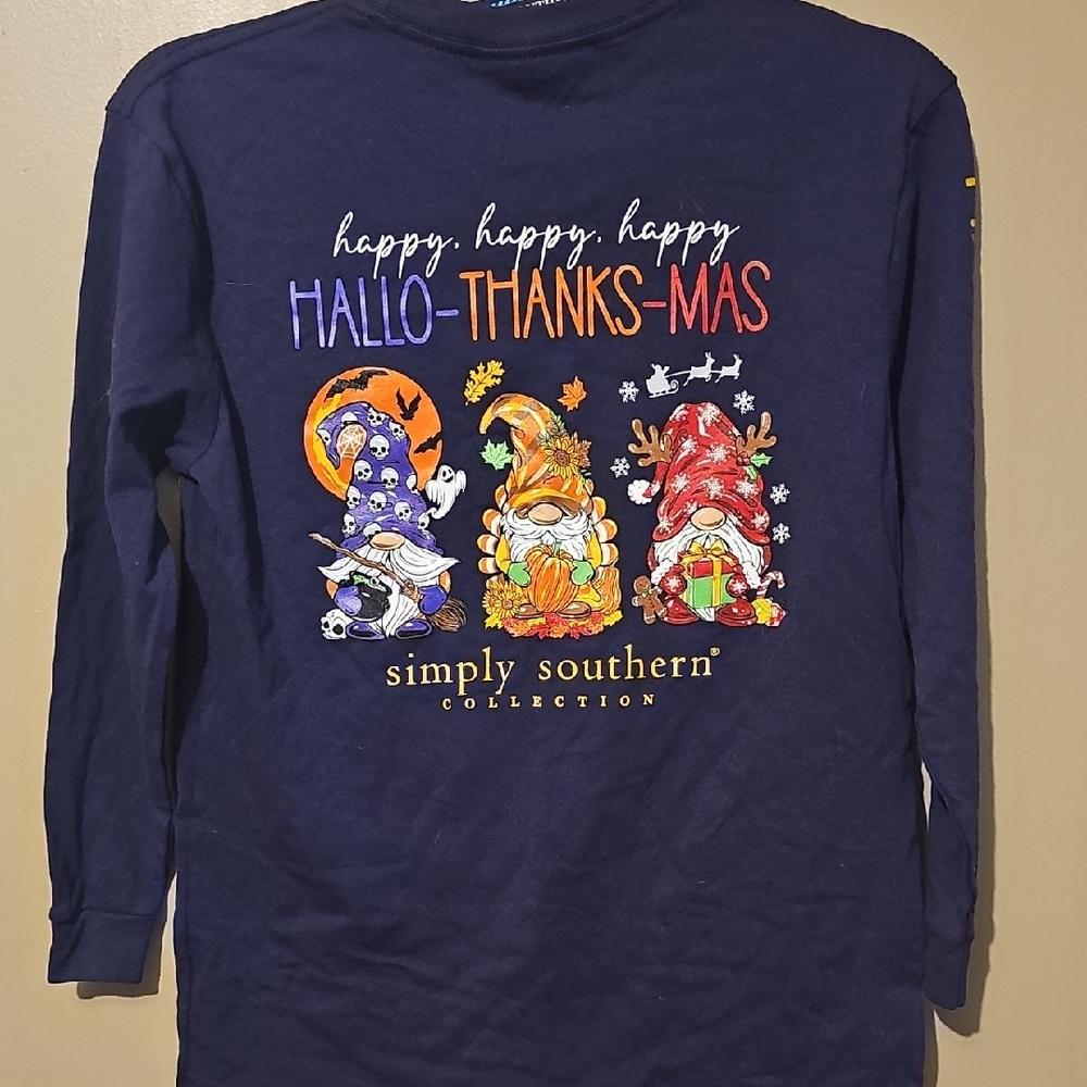 Simply Southern Kids Hallo-Thanks-Mas Long Sleeve Blue Tee
